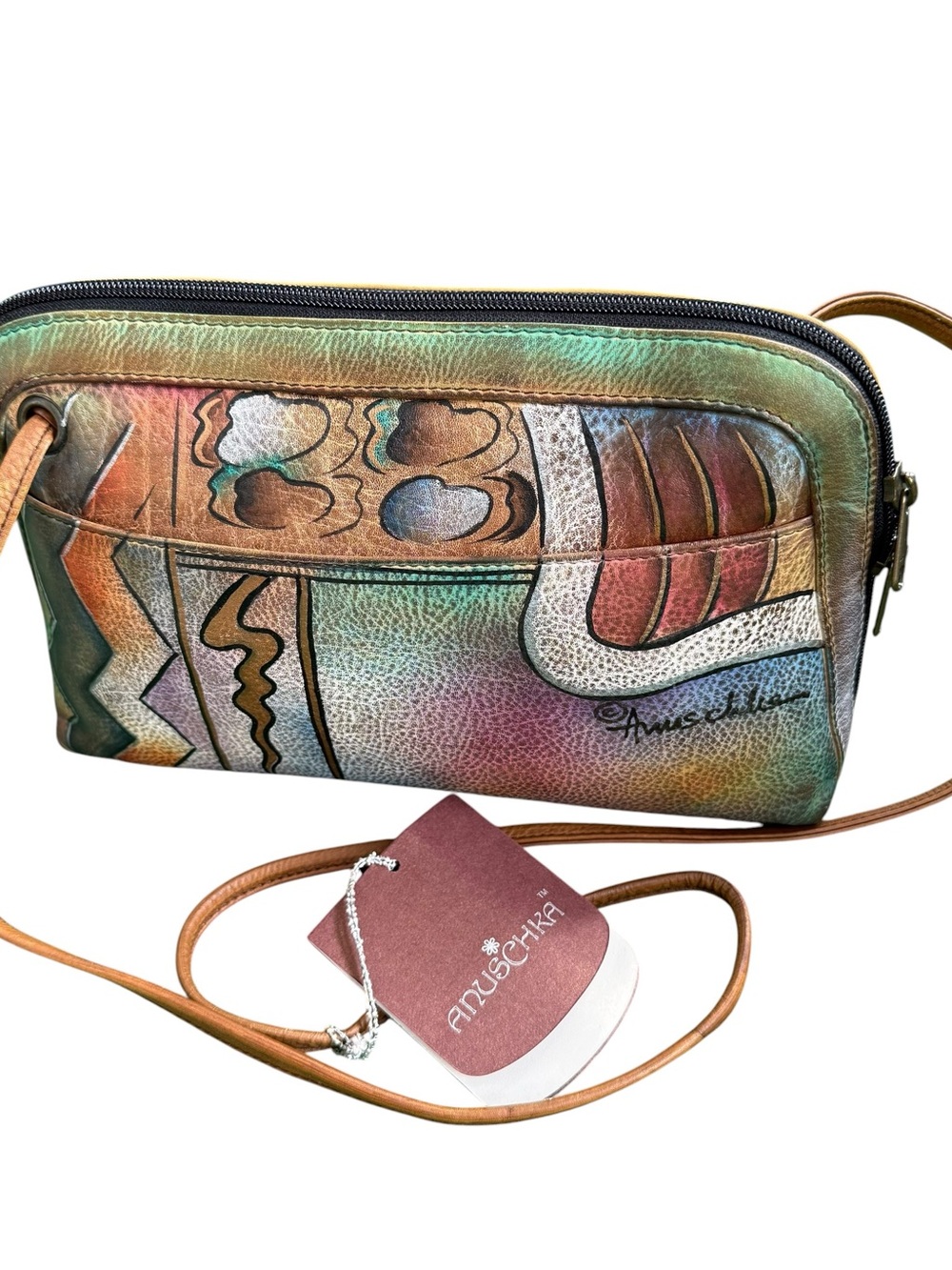 Anuschka Multicolor Hand-Painted Leather Crossbody Bag